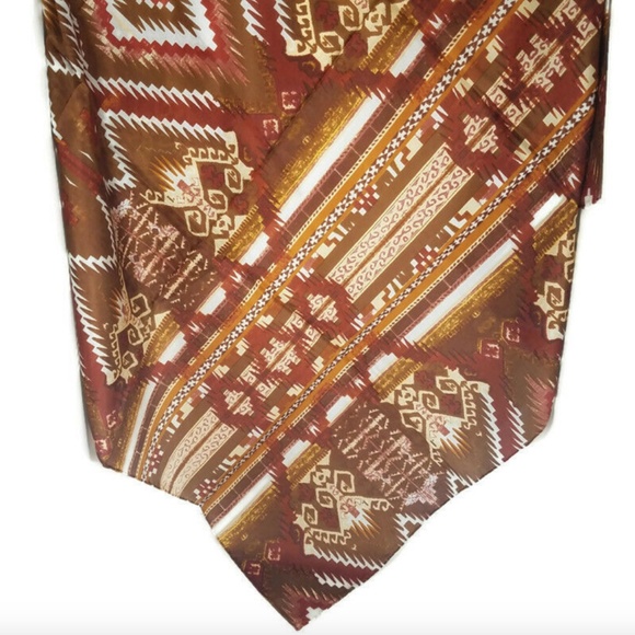 Wyoming Traders Wild Rag Aztec Print Brown / White 100% Silk Scarf - 34.5" - Picture 2 of 2